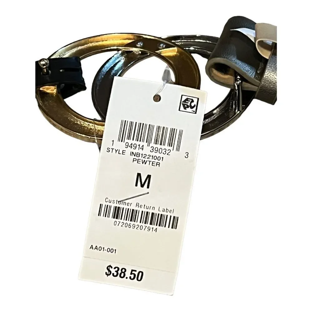 Inc International Concepts Womens Two-Tone Double-Circle Buckle Pewter Med NWT